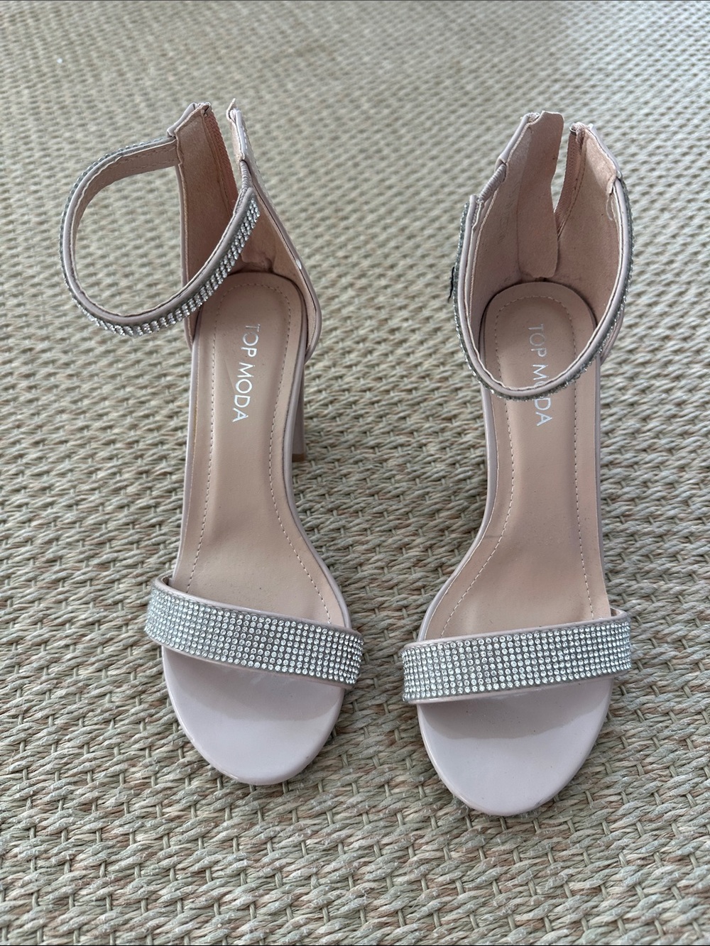 TOP MODA Nude Pink Rhinestone Ankle-Strap Heels